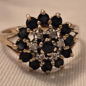 Sapphire and Diamond Ring, 10 karat yellow gold, size 7